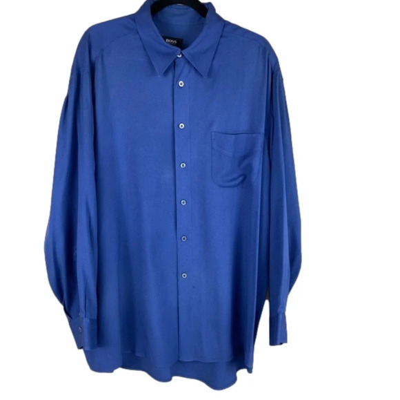 Hugo Boss Other - BOSS Hugo Boss Blue Long Sleeve Silk Button Up Men's XXL